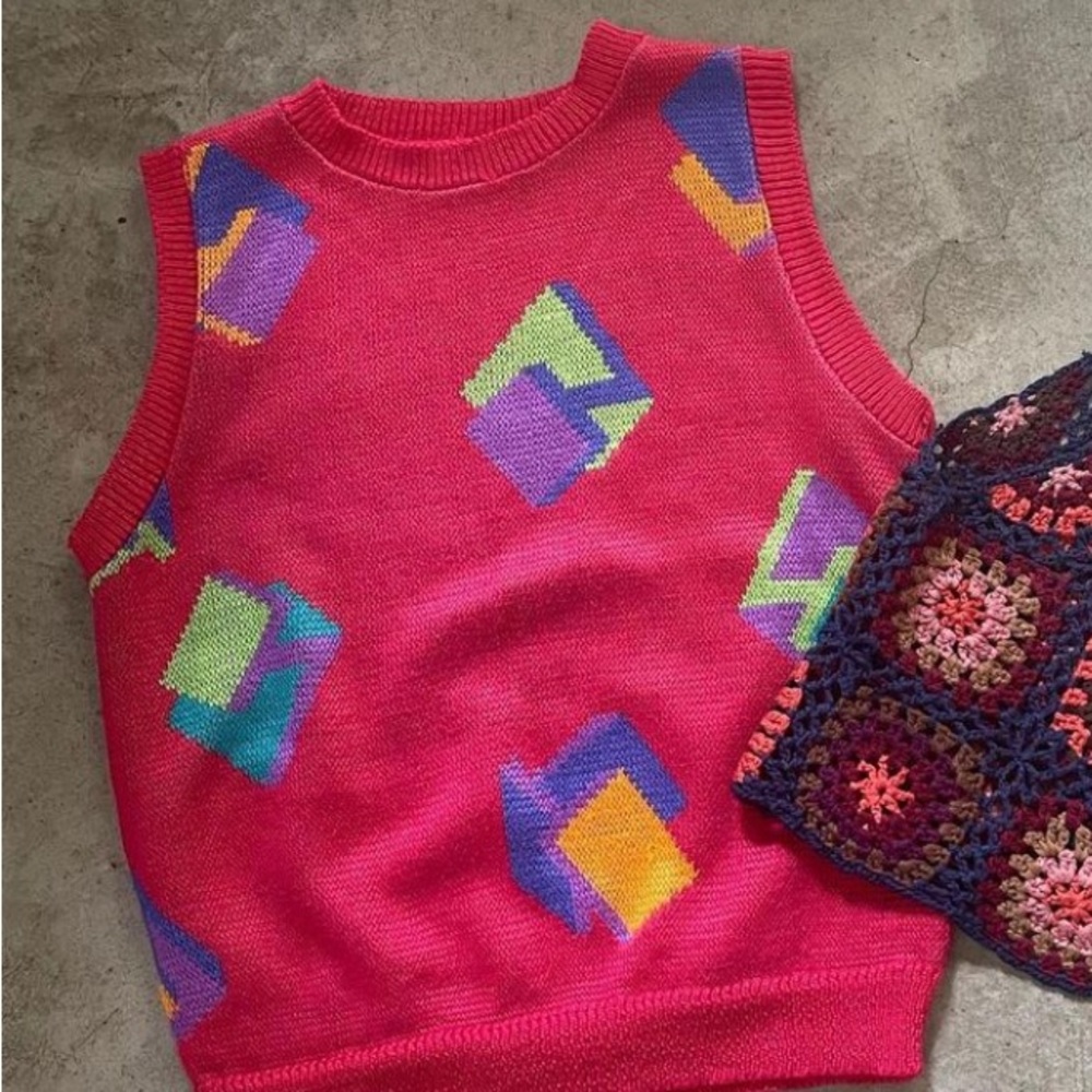 Vintage Pop Color Sweater Sleeveless Vest